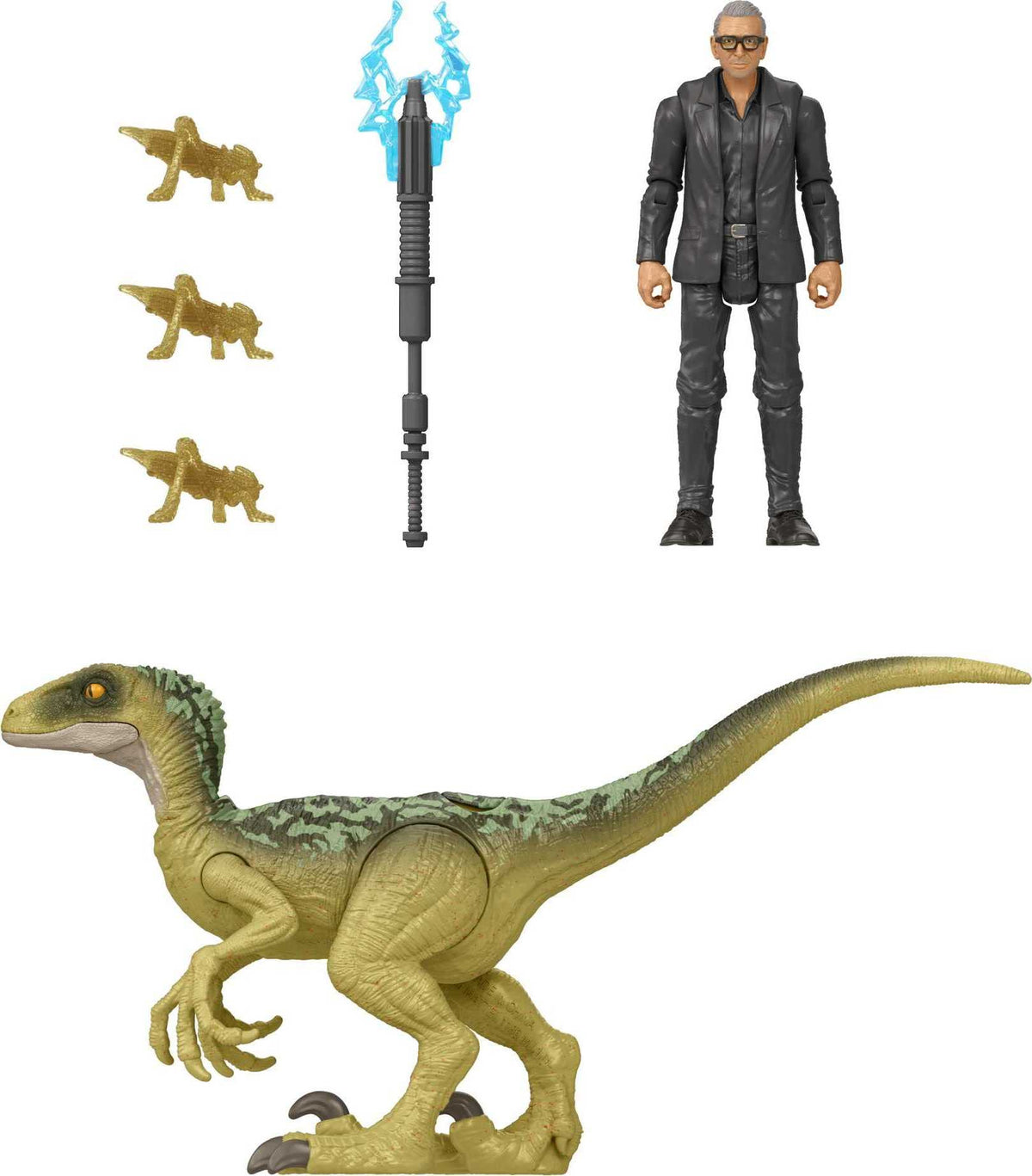 Jurassic World Dominion Human & Dino Pack Dr Ian Malcolm & Velociraptor & Accessories, Authentic Action Figures, Movable Joints, Ages 4 Year & Up