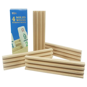 PUREPLAY Wooden Domino Trays Set of 4, Wooden Domino Trays Holders for Domino Tiles,Domino Games,Mexcian Train,Chickenfoot and Other Domino