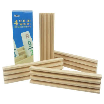 PUREPLAY Wooden Domino Trays Set of 4, Wooden Domino Trays Holders for Domino Tiles,Domino Games,Mexcian Train,Chickenfoot and Other Domino