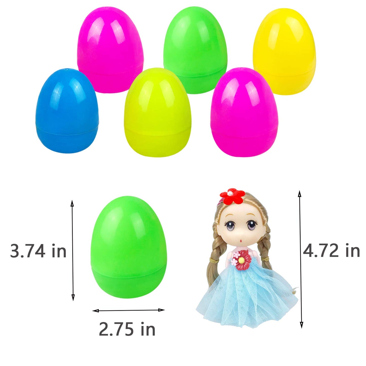 JIABNUKKN Easter Basket Stuffers Eggs Filled 6 Pack Large Eggs with Cute Dolls Inside, Easter Gifts Colorful Easter Egg Stuffers for Toddlers Kids