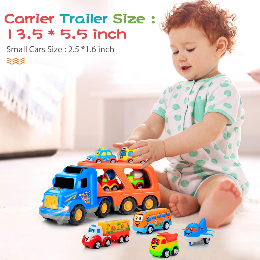 Forty4 9 Pack Cars Toys for 2 3 4 5 Years Old Toddlers Boys & Girls Gift, Big Transport Truck with 8 Small Cute Pull Back Trucks, Carrier Truck