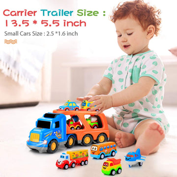 Forty4 9 Pack Cars Toys for 2 3 4 5 Years Old Toddlers Boys & Girls Gift, Big Transport Truck with 8 Small Cute Pull Back Trucks, Carrier Truck