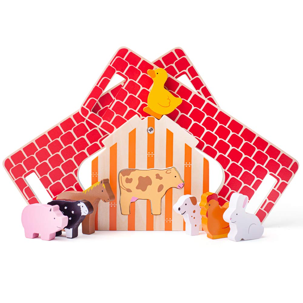 Bigjigs Toys, Shape Sorter, Wooden Farm Toys for 2 Year Olds, Childs Farm Toy