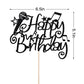 Naicaek Black Glitter Microphone Happy Birthday Cake Topper