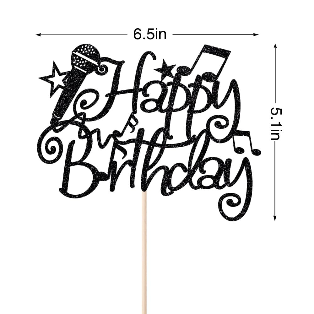 Naicaek Black Glitter Microphone Happy Birthday Cake Topper