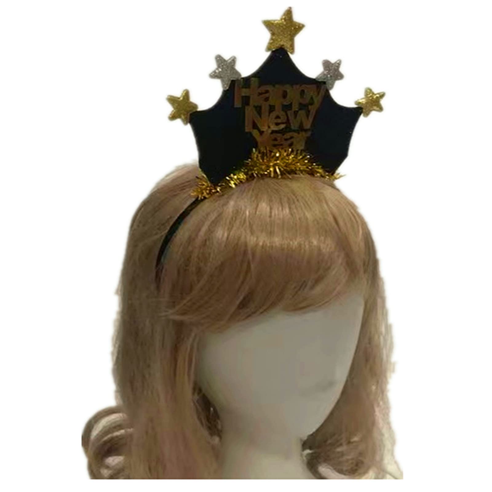 AVMBC Happy New Year Headband Tiara New Years Headband with Star Boppers and Gold Tinsel New Year Eve Holiday Party Decoration Supplies