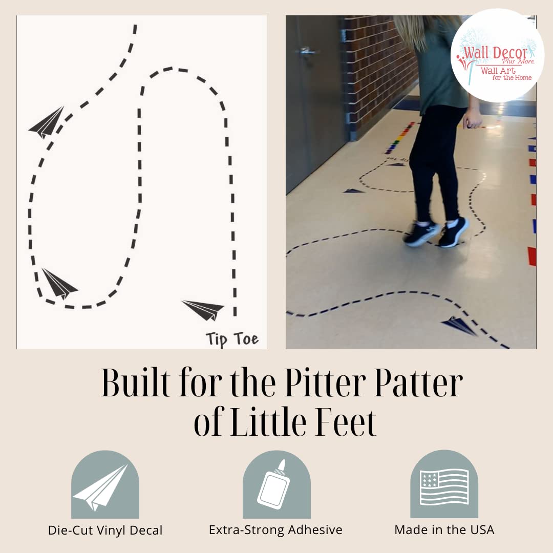 Airplane Tip Toe Line Die-Cut Vinyl Sensory Walk Decals - Kids' Sensory Path Floor Decals - Education Walking Path Stickers - Daycare & School Hallway