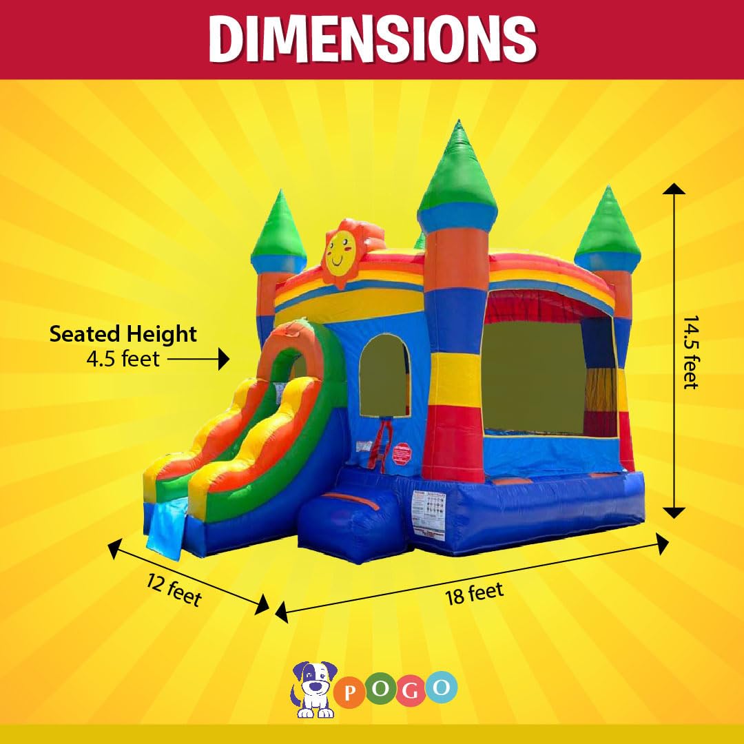 Pogo Inflatable Bounce House with Inflatable Water Slide for Kids, Backyard Commercial Castle Outdoor Playhouse Bouncer with Water Slide, Includes