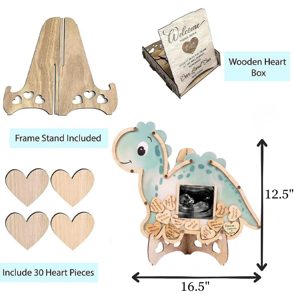 Dinosaur Guest Book Alternative Keepsake Frame - Baby Shower - Birthdays - Gender Reveal - Decorations - Premium Wooden Shadow Box Nursery Decorations