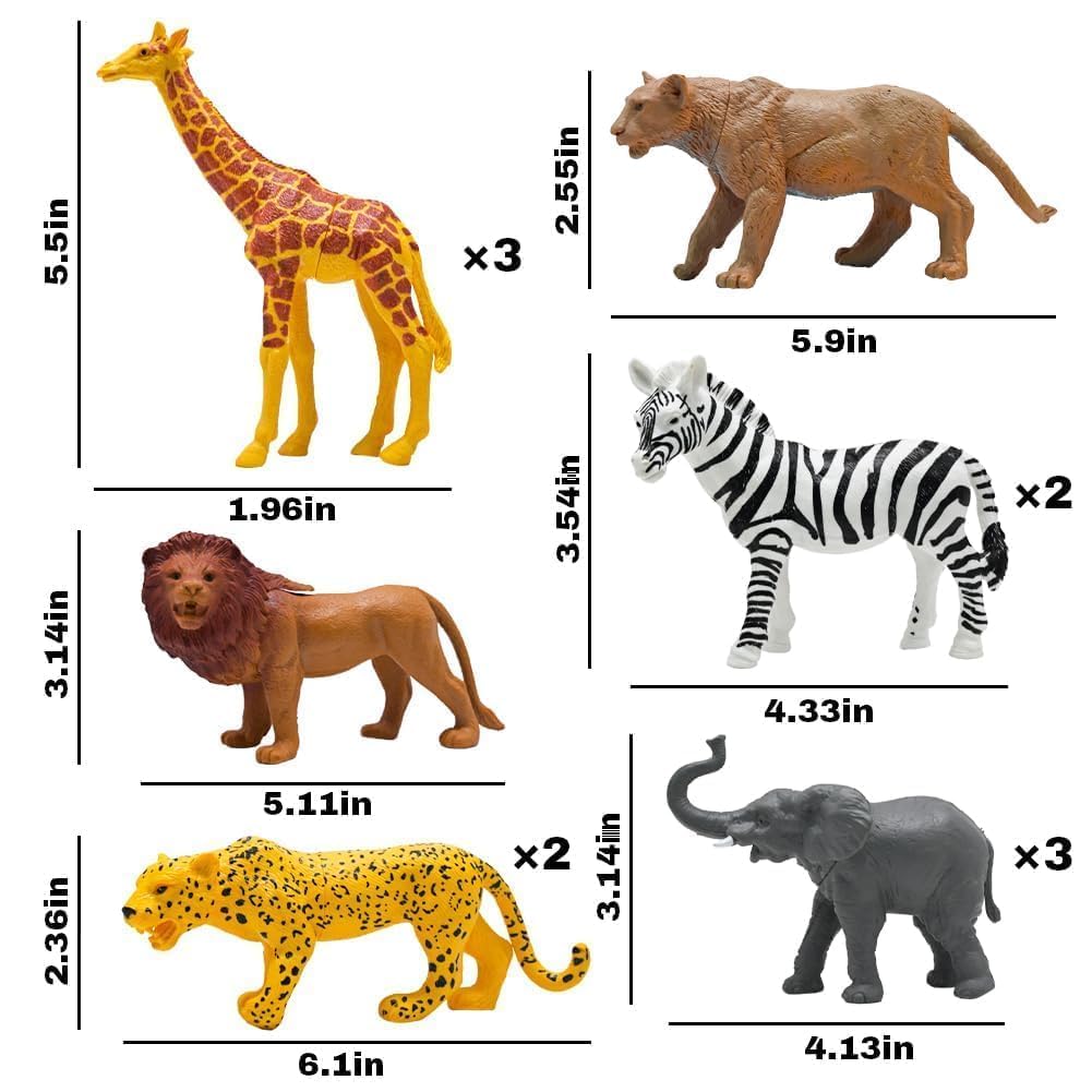 Safari Animals Figures, Plastic Zoo Animals Toys for Toddlers 1-3, Realistic Jungle Animal Figurines for Kids 3-5, 12Pcs Wild African Toys Birthday