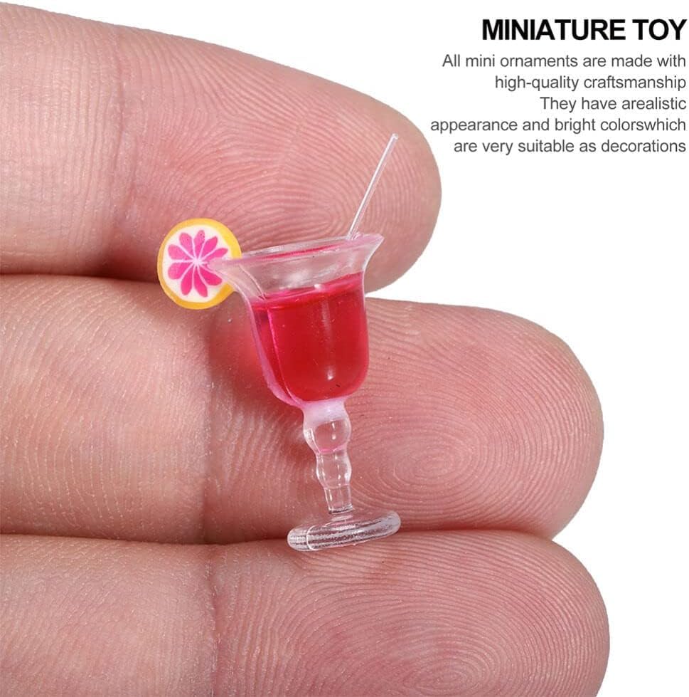 4 Pcs Miniature Dollhouse Juice and Wine Bottle Set - Resin Cocktail Cups and Beverage Bottles, Simulated Drink Models for Dollhouse Kitchen Decor