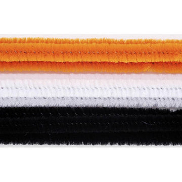 Darice 6mm Chenille Stems - Halloween - White/Black/Orange 100/pkg - 12 inches x 6mm