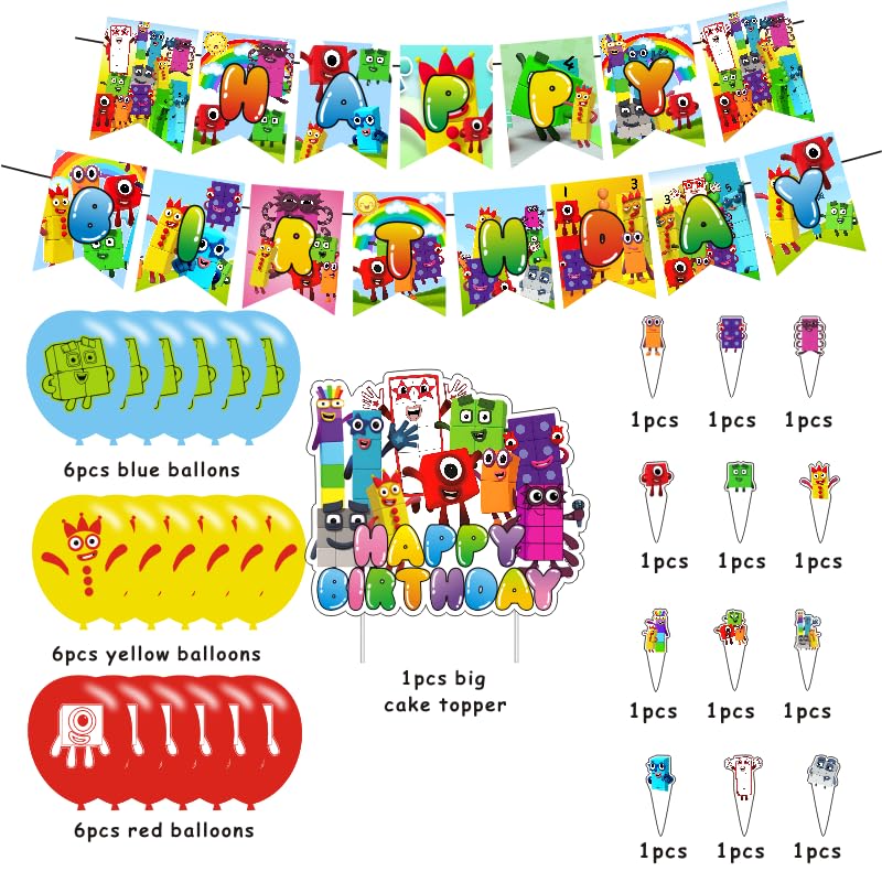 Number Birthday Decorations, Number Party Supplies Include Happy Birthday Banner, Cake Topper and Cupcake Toppers, Balloons for Kids Party Decor