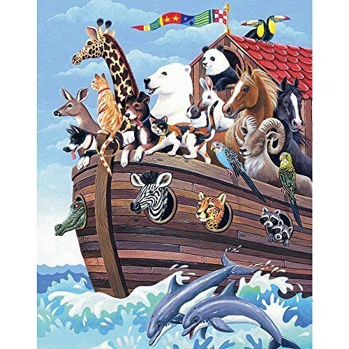 Bits and Pieces - 200 Piece Jigsaw Puzzle for Adults - Noah's Ark - Biblical Animal Boat Zoo Jigsaw Puzzle by Barbara Gibson, Completed Puzzle Size