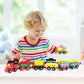 Joqutoys 12 PCS Wooden Train Cars, Train Toys Magnetic Set Includes 3 Engines and Storage Bag, Toy Train Sets for Kids Toddler Boys and Girls