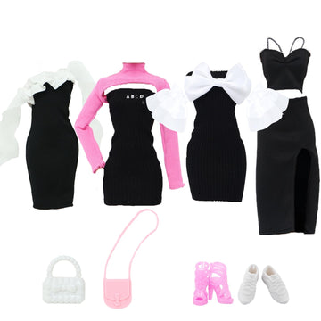 BLIJOLA 4 Sets Doll Clothes for 11.5 inch Girls Dolls, 11Pcs Summer Simple Black Dresses Style Outfits Including Shoes & Bags Clothing Accessories