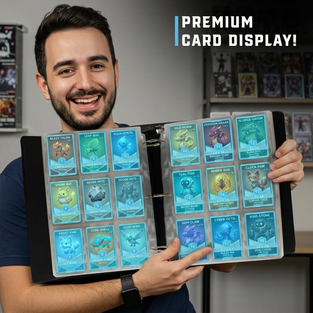 CardGuard Premium 3” Trading Card Binder - 100 Side-Loading Pages 9 Pocket Binder - Archival Safe 3-Ring Storage for Pokémon, YuGiOh, MTG, TCG, Game &