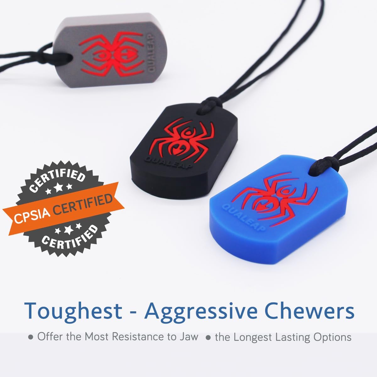 Xtra Tough (XT) Spider Sensory Chew Necklace for Kids (3 Pack) - Chewing Teething Necklace Teether Necklace Chew Toys - Designed for Chewing, Autism