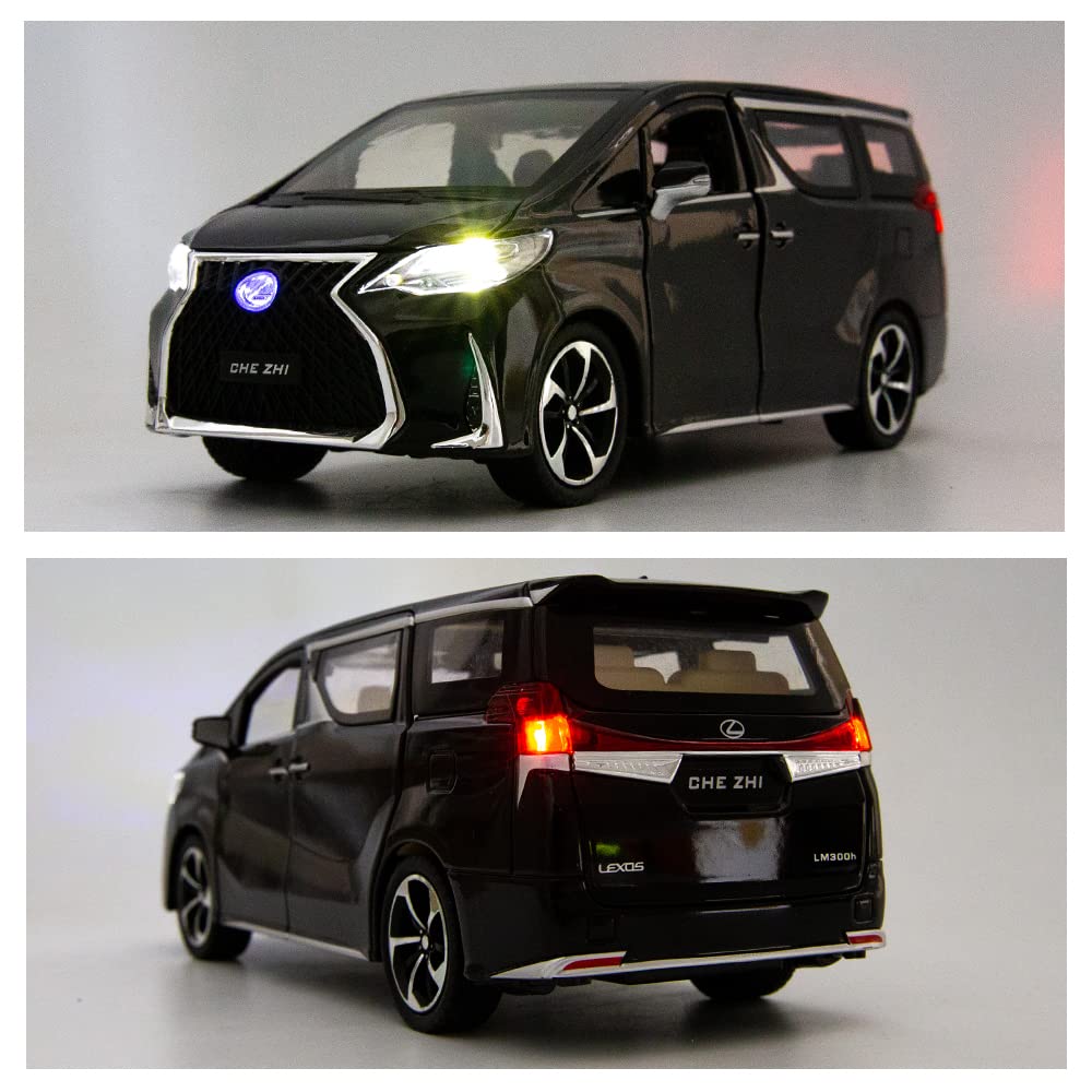 WAKAKAC Model Car 1/24 LM300 MPV Alloy Pull Back Metal Collectible Toy Car with Light and Sound, Toy Vehicle Door Can be Opened, Gift Black