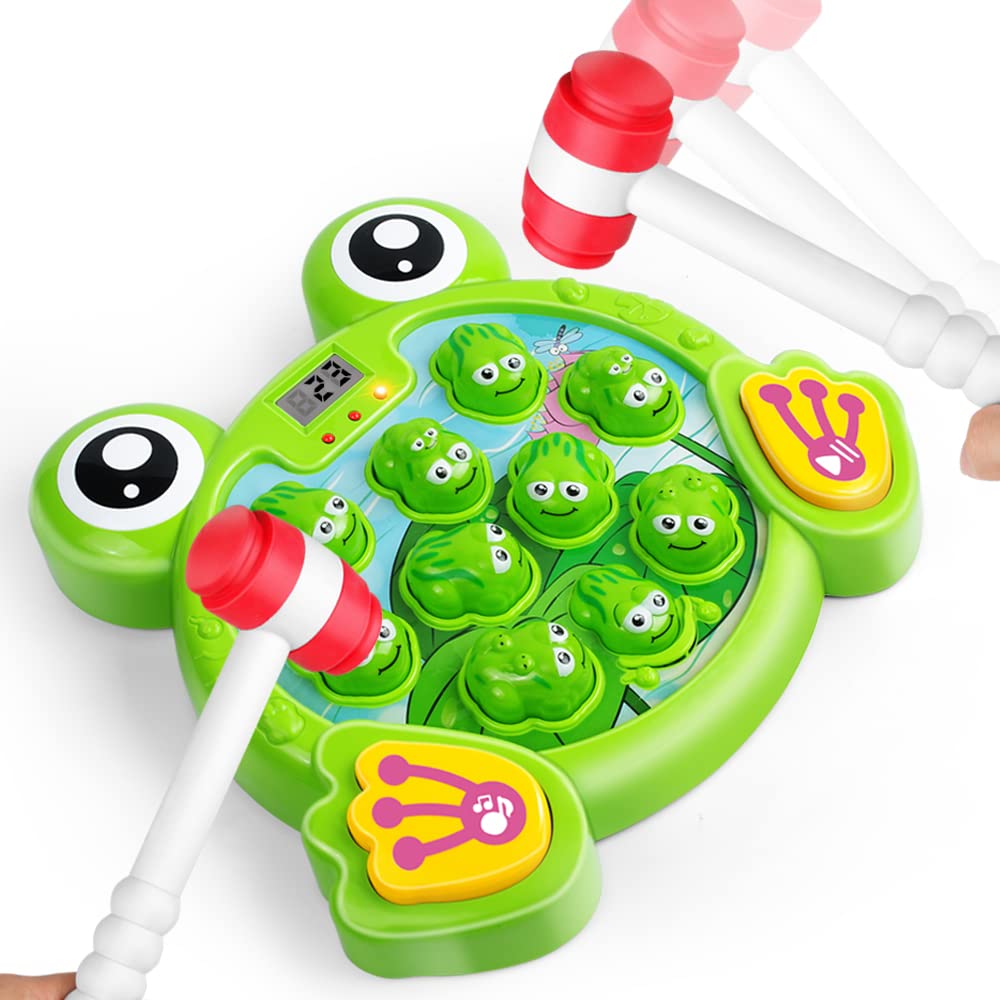 YEEBAY Whack A Frog Game with 2 Hammers, Toddler Early Developmental Learning Toy, Fun Birthday Gift for Kids Age 2+, Toys for 2 3 4 Year Old Boys