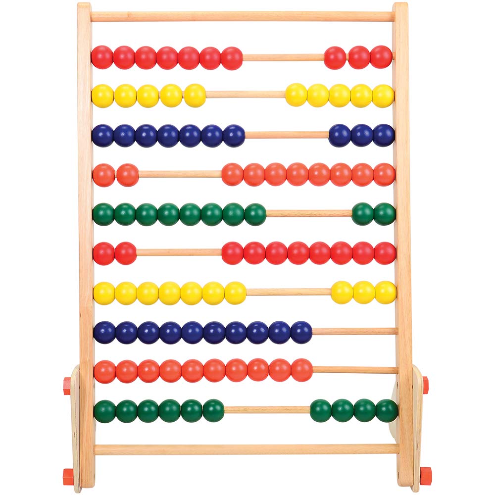 Constructive Playthings Giant Standing Wooden Abacus for Kids, Oversized Wood Counting Frame with 100 Bright Beads, Ages 12 Months+