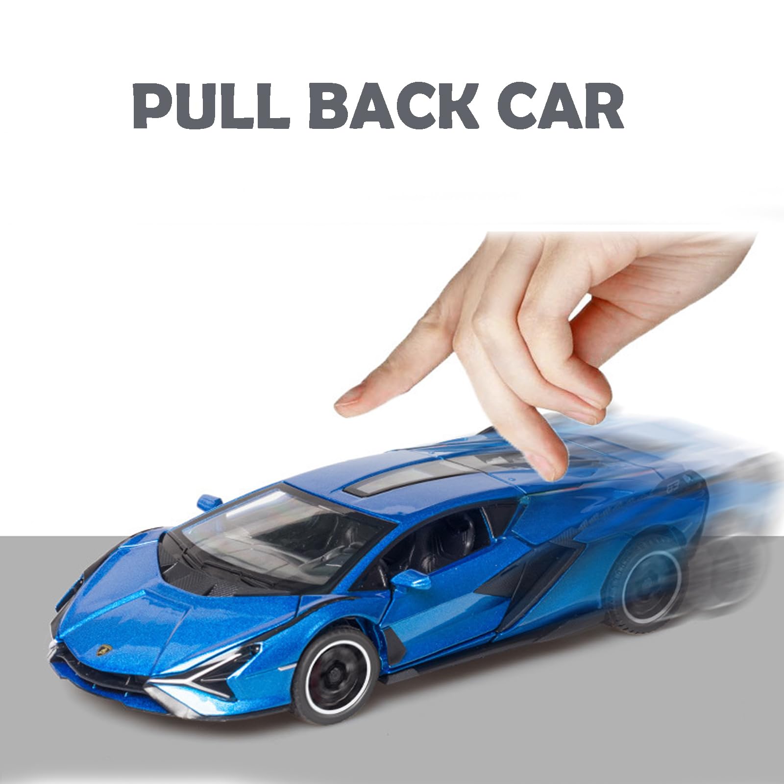 Lambo Toy Car Sian FKP3 Die-Cast Car Model with Lights and Sound Pull Back Toy Car for Boys Age 3 4 5 6 + Year Old (Blue)