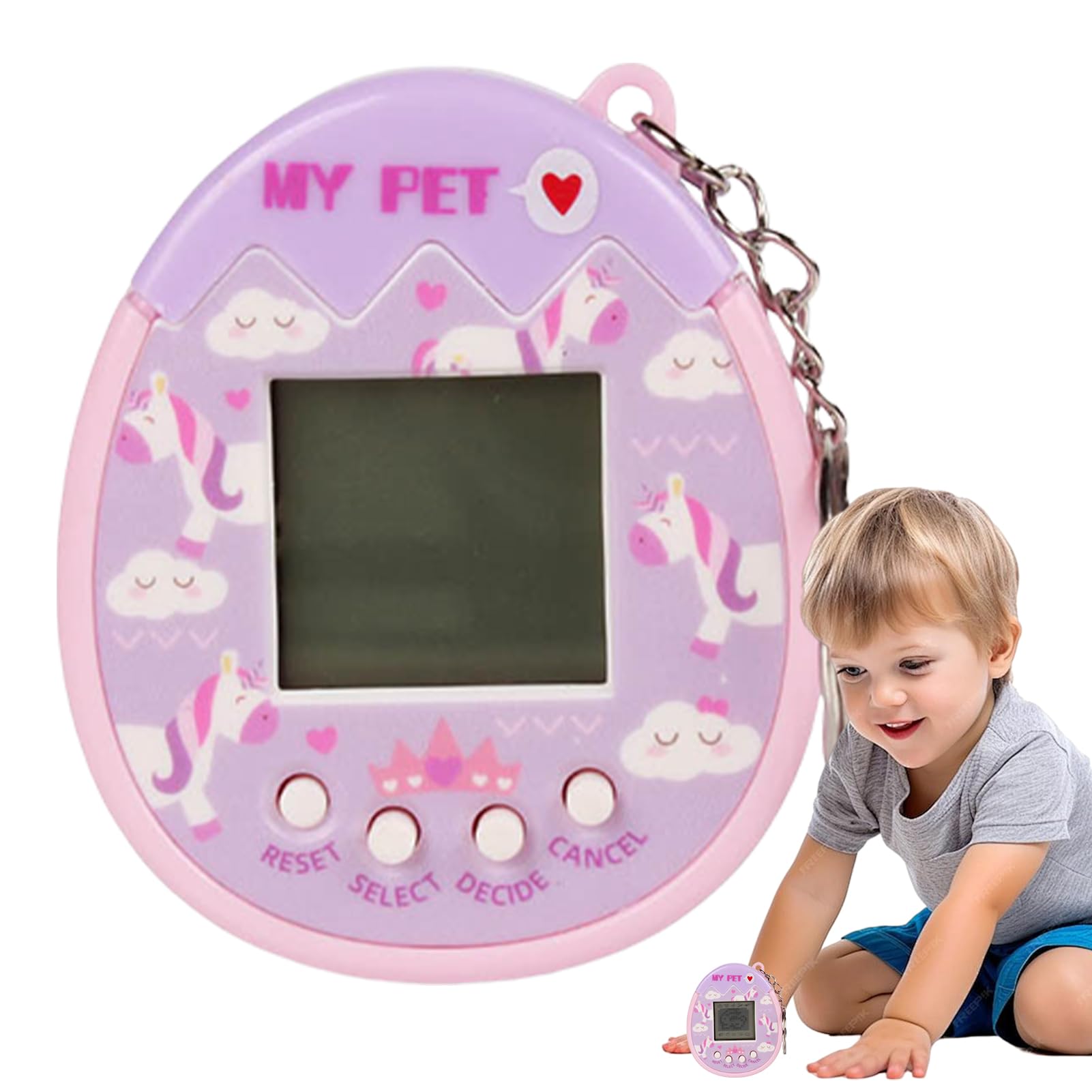 Virtual Pet Game Keychain - Child-Safe PP Electronic Pet with 90s Retro Design, Multi-Game Modes to Teach Responsibility & Social Skills (Durable for