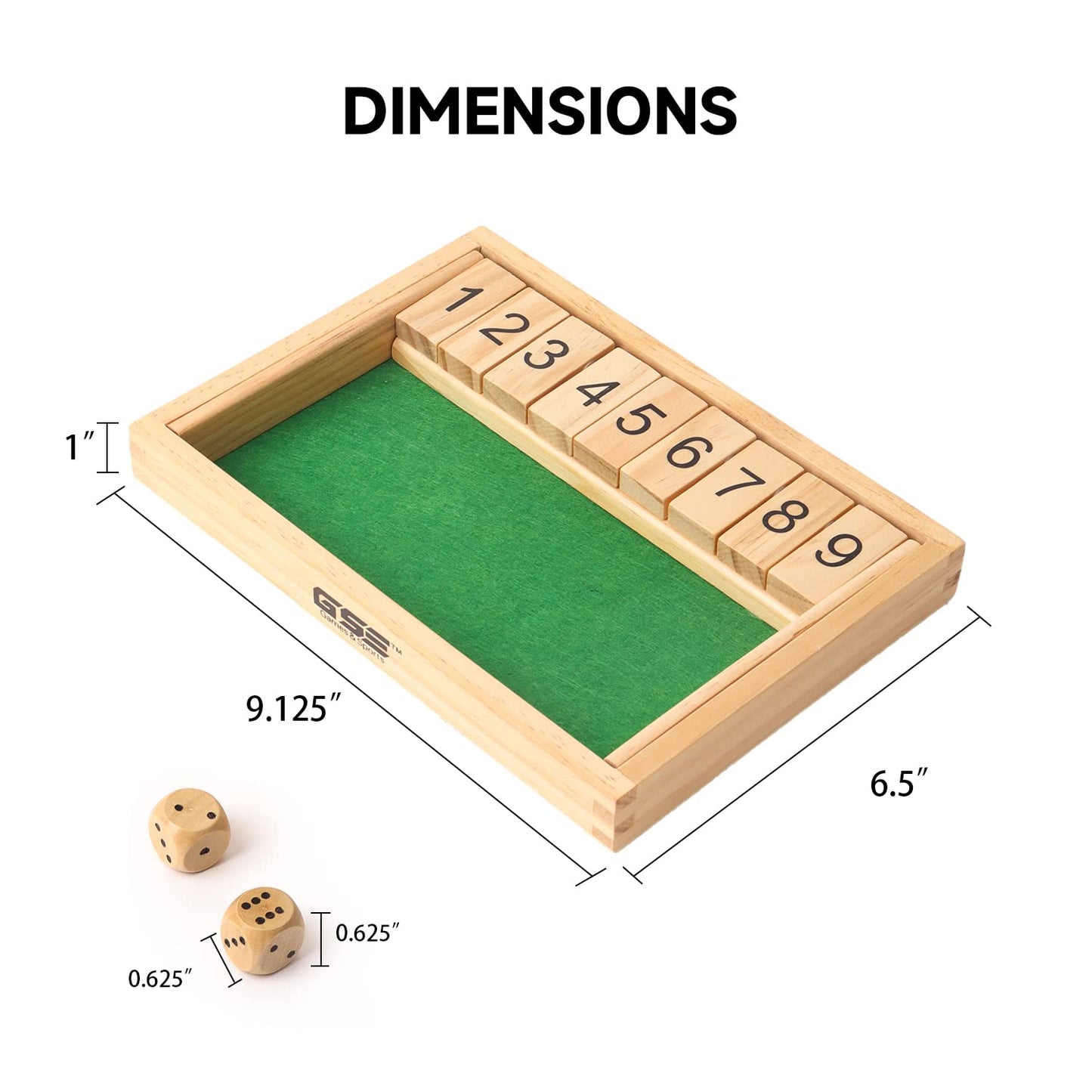 GSE Games & Sports Expert Wooden Shut The Box 9 Number Spots Dice Game Board with 2 Wooden Dice, Classic Tabletop Game Version of The Popular English