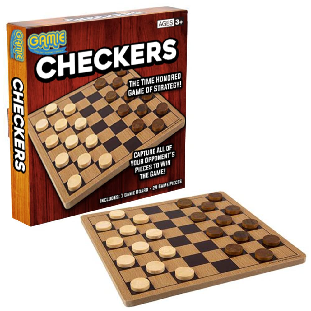 Gamie Wooden Checkers Board Game, Wood Family Board Game for Game Night, Indoor Fun and Parties, Develops Logical Thinking and Strategy, Best Gift