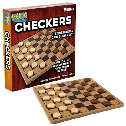 Gamie Wooden Checkers Board Game, Wood Family Board Game for Game Night, Indoor Fun and Parties, Develops Logical Thinking and Strategy, Best Gift