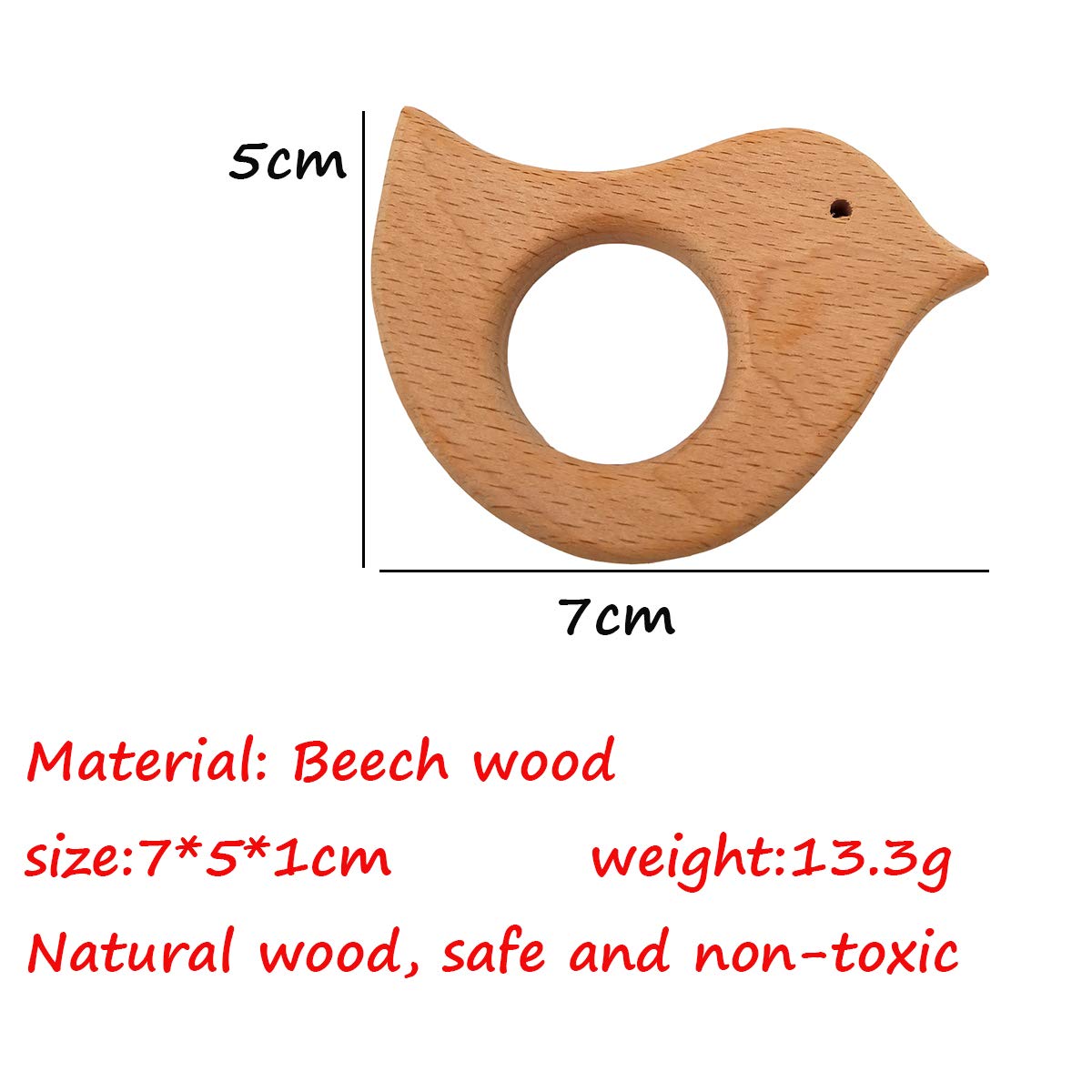 10pcs Lovely Cartoon Wood Bird Montessori Toy Pure Natural Animal Shape Beech Wooden Toys Handmade Pattern DIY Jewelry Making Necklace Pendant (Bird