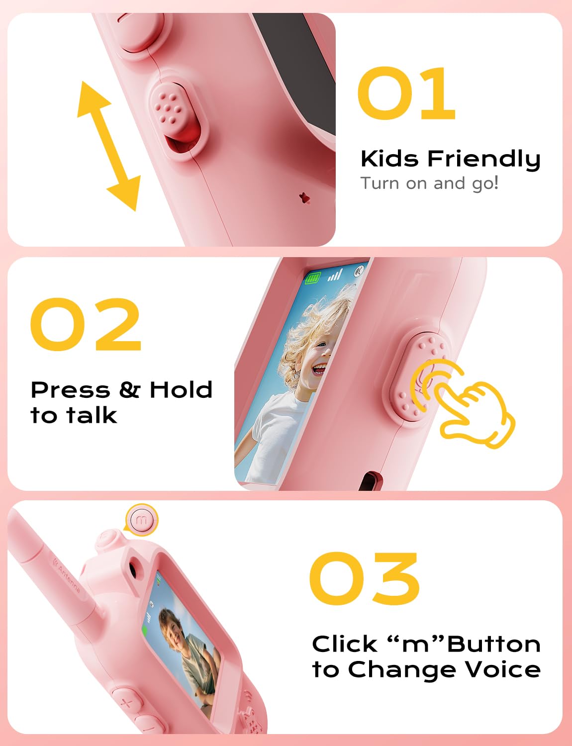 Video Walkie Talkies for Kids, Handheld 2 Pack Rechargeable Video Intercom Kids Walkies Talkies, Indoor Outdoor Toys for Family Games, Outside
