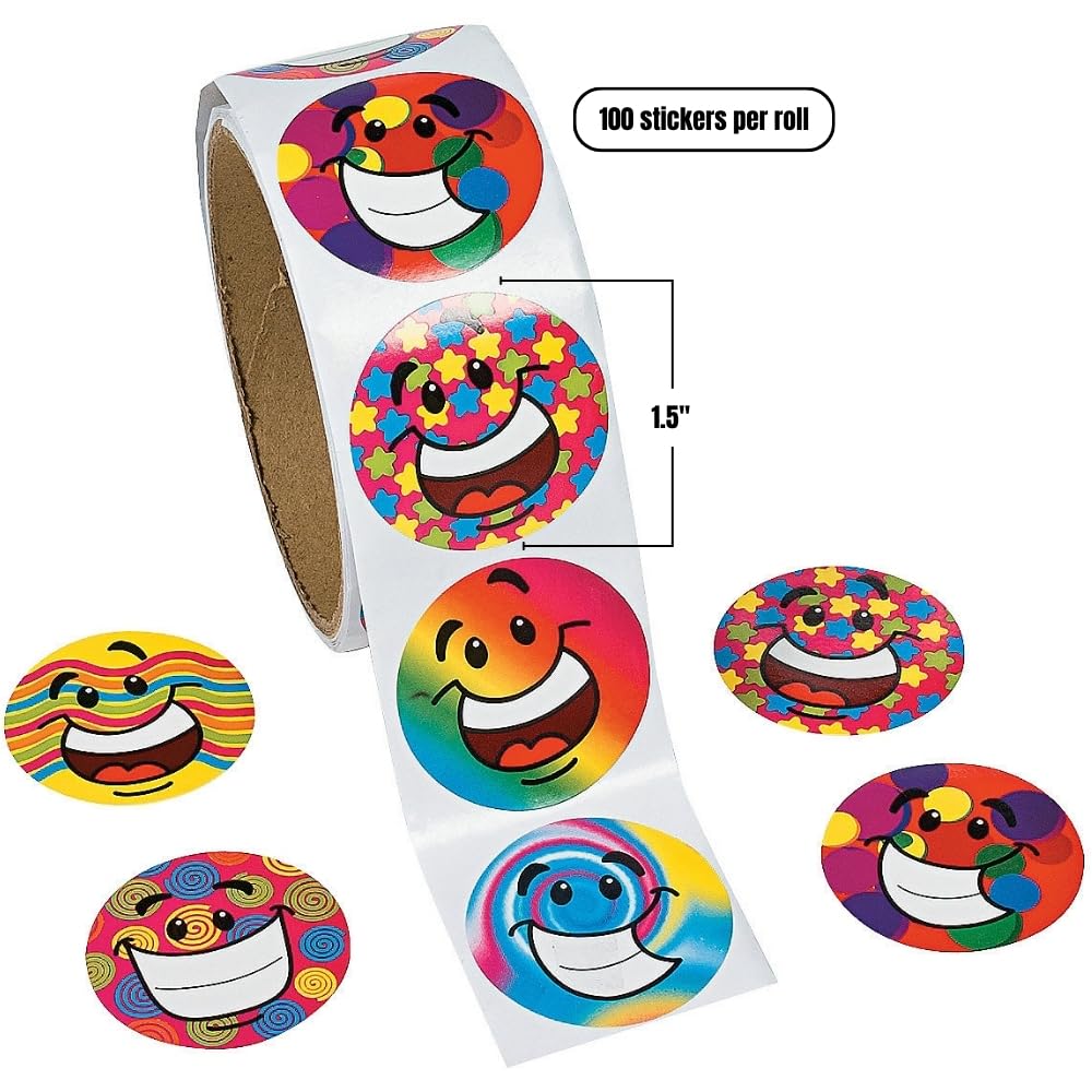 Fun Express - Funky Smile Face Stickers (100pc) - Stationery - Stickers - Roll - 100 Pieces