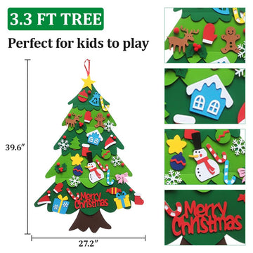 YUEWO Felt Christmas Tree Set, 3.3ft DIY Door Wall Hanging Christmas Tree with 32 PCS Detachable Ornaments, for Party Supplies Xmas Gifts Home New