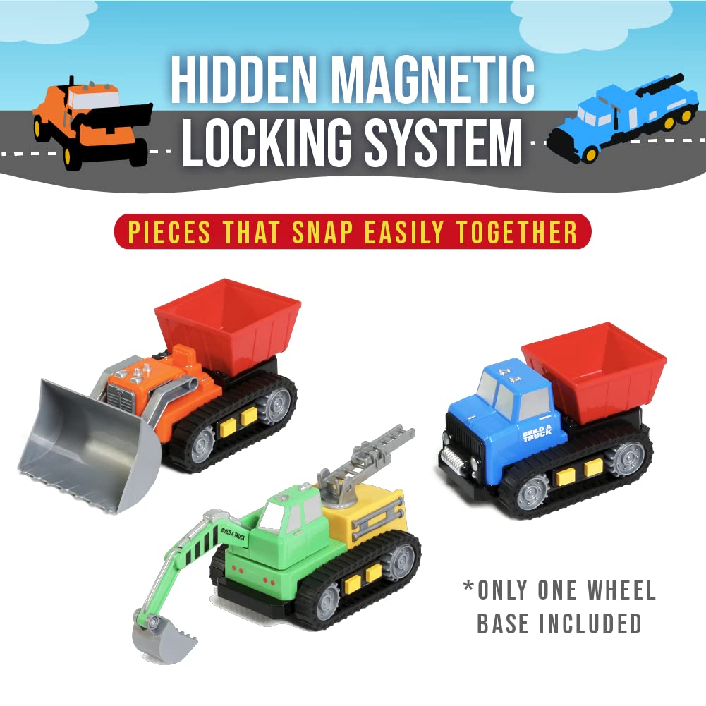 Popular Playthings Magnetic Build-A-Truck Set, Construction Vehicles for Kids Creative Truck Play, Gifts for Toddlers Ages 2 & Up - 4 Pieces