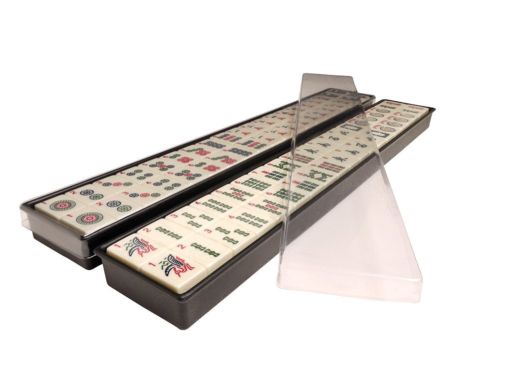 American Mah Jong Set - 166 Ivory Colored Engraved Tiles, 4 x Combo Rack/Pushers - Black Aluminum Case
