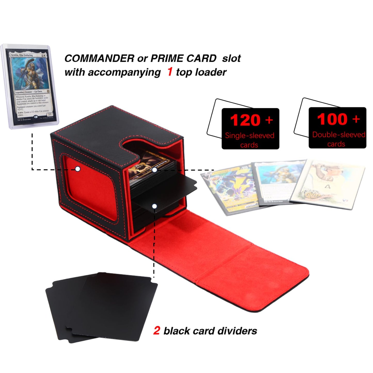 Venssu MTG Deck Box for Commander Display,Card Deck Box Fits 100 Double Sleeved Cards, TCG Card Storage Box with 2 Dividers and 1 Toploader