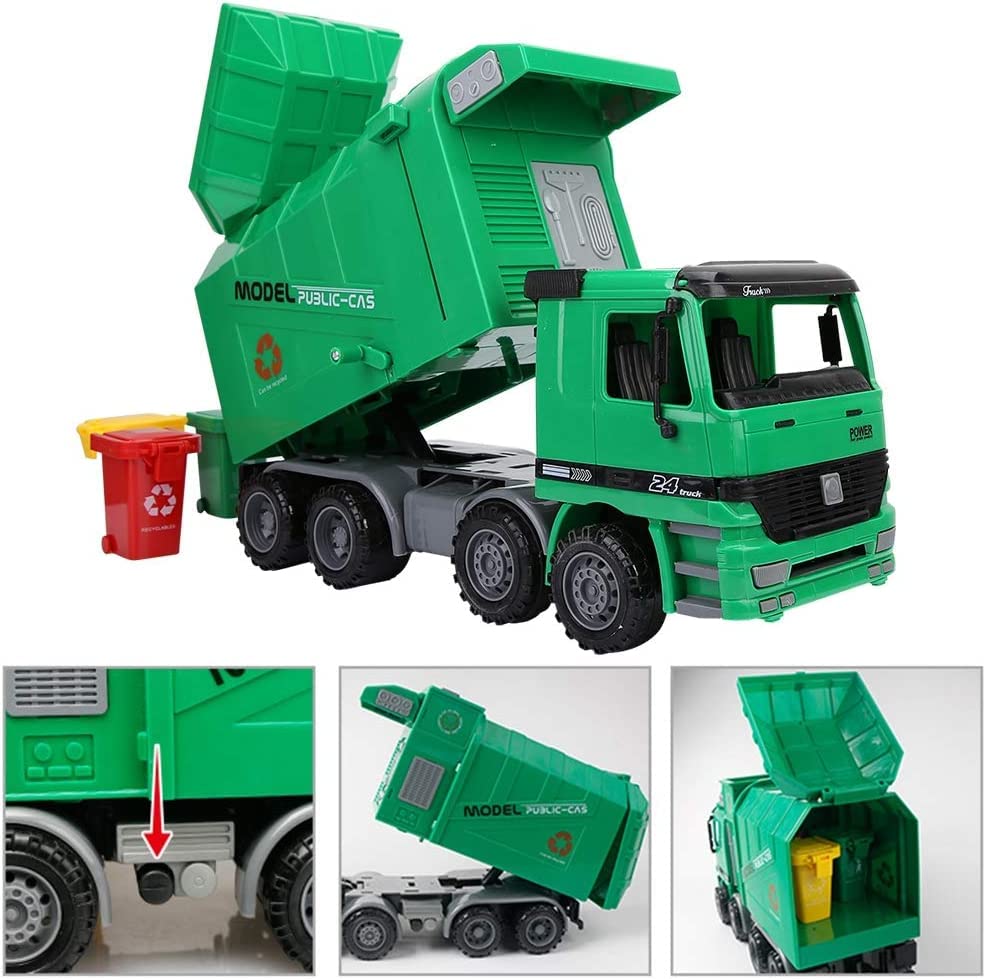 Liberty Imports Kids 14" Garbage Truck Toy, Large Friction Powered Sanitation Waste Management Truck Play Vehicle with Side Loading and Back Dump
