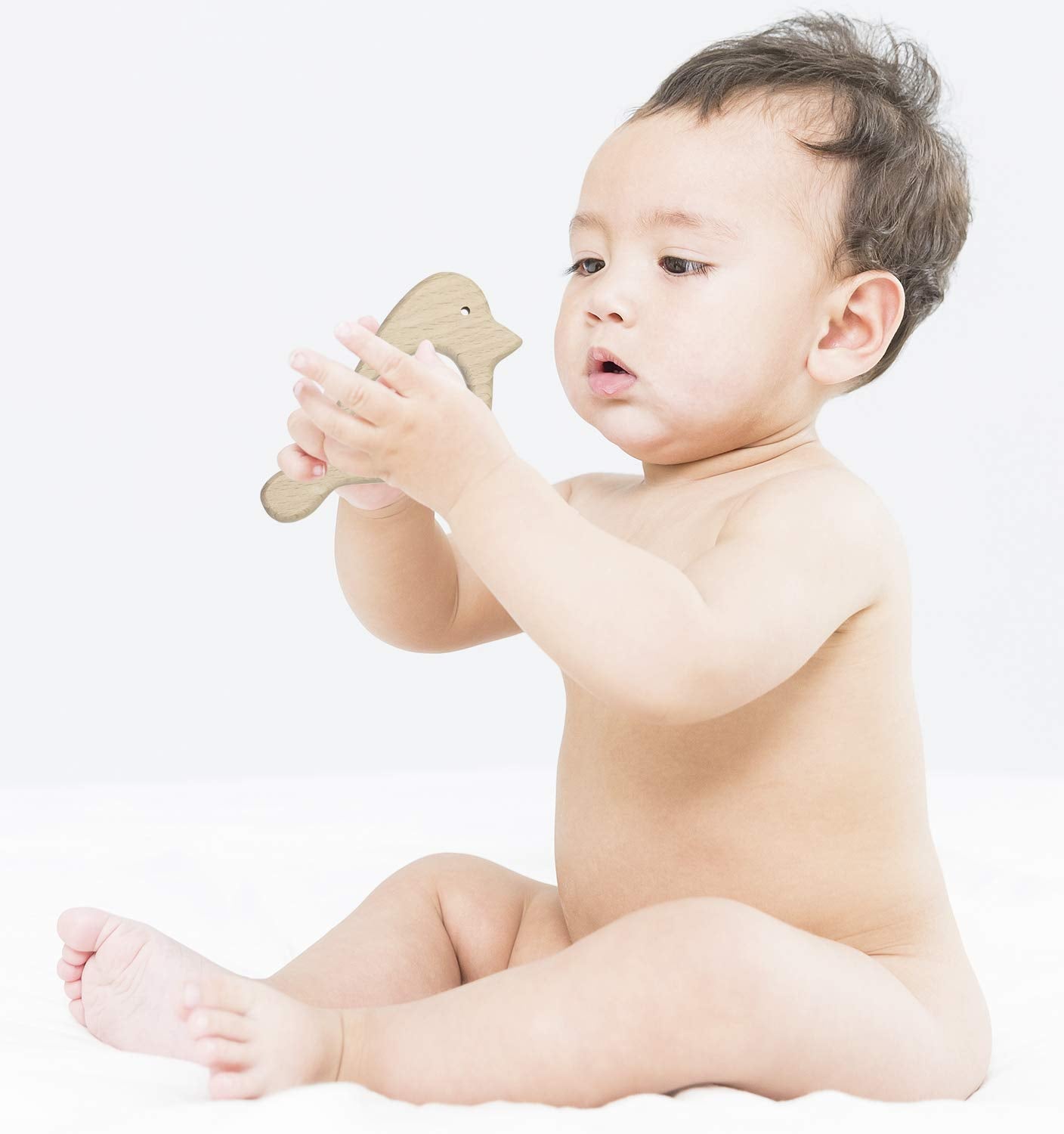 Penta Angel 10Pcs Wood Teething Rings Pain Relief Natural Wood Teething Toys Wooden Teether Animals for Infant Toddler, Turtles Swallows Dolphins
