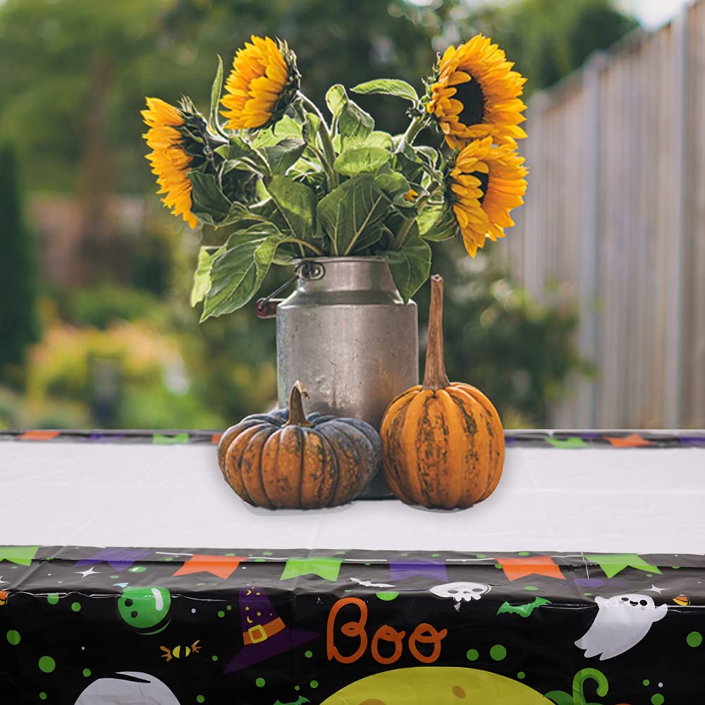 Halloween Tablecloth 3 Pack 54x108 inches Rectangle Pumpkin and Ghost Table Covers for Halloween Outdoor Party Disposable Waterproof Plastic