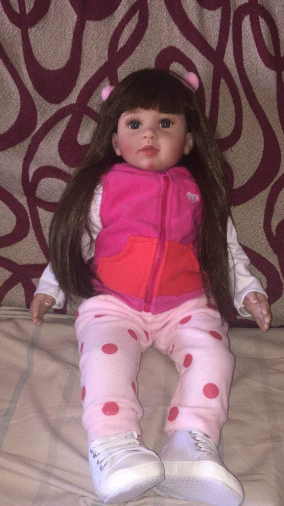 Angelbaby Doll Reborn Toddler Girls Dolls 24 Inch 60cm Soft Silicone Baby Dolls Looks Real Long Hair Weighted Huggable Vinyl Toys Birthday Festival