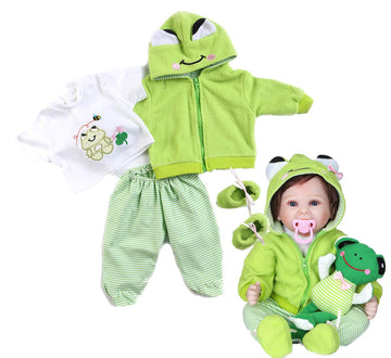 Reborn Baby Girl Boy Dolls Clothes 22 inch 4 pcs Sets Green Frog Outfit Fit 20-22" Newborn Dolls Clothes Accessories