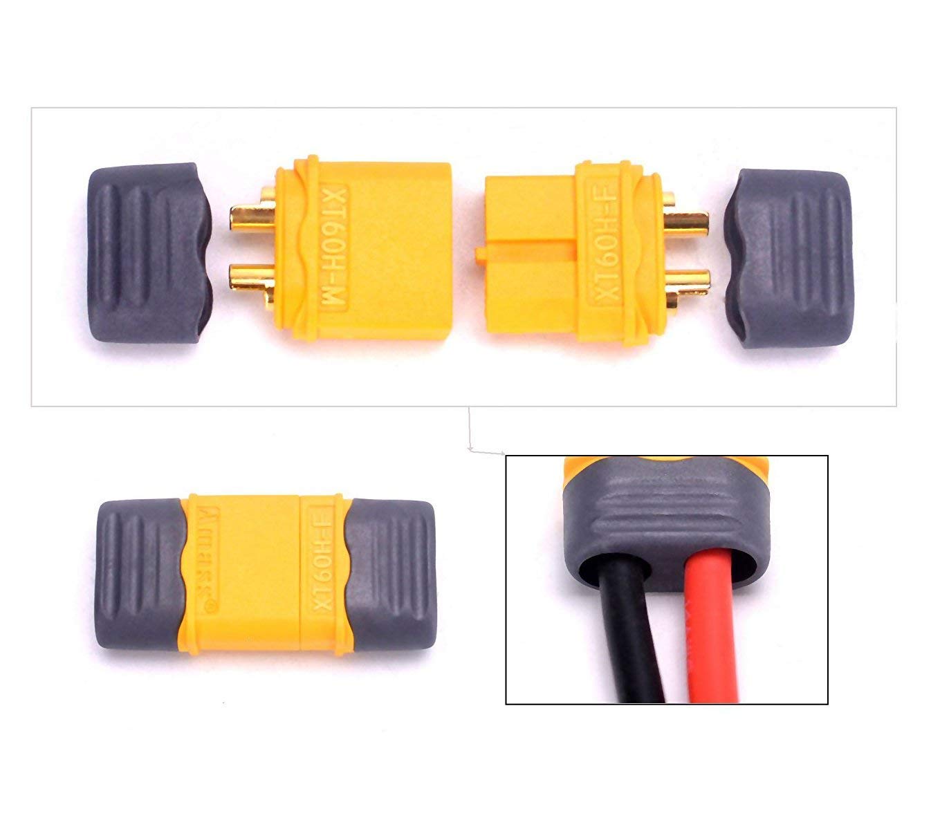 Yiqigou 2 Pairs Amass XT60 Plug Male Female Connector Adapter with Sheath Housing with 5.9inch 12AWG Silicone Wire for RC Lipo Battery FPV Racing