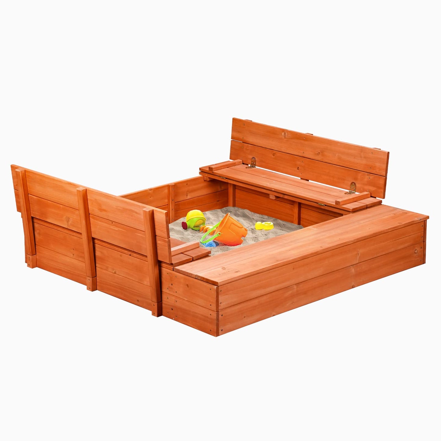 Wooden Outdoor Sandbox with Cover,Sand Box with Foldable Storage Bench Seats and Sand Protection,Kids Play Equipment for Outdoor(47X47Inch