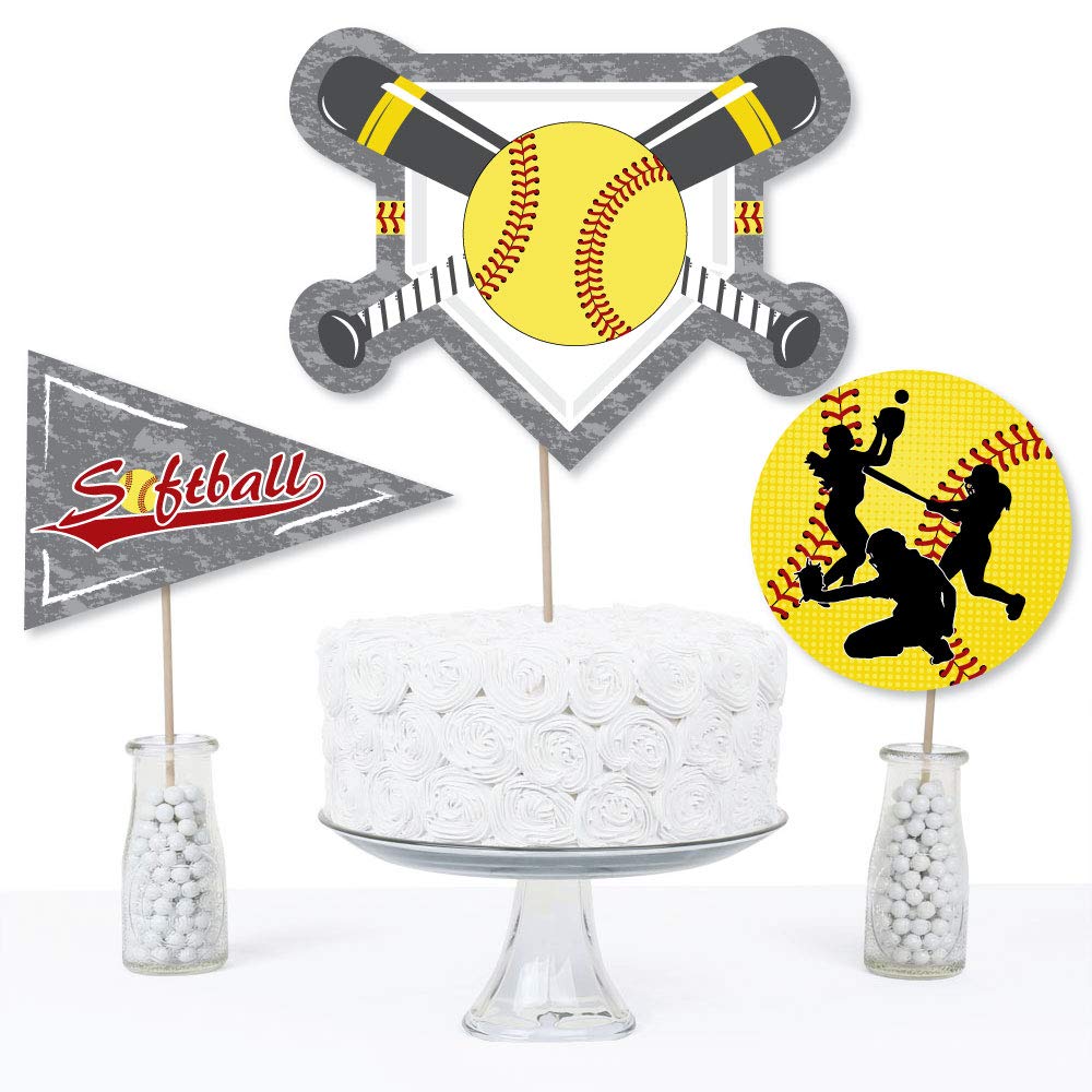 Big Dot of Happiness Grand Slam - Fastpitch Softball - Birthday Party or Baby Shower Centerpiece Sticks - Table Toppers - Set of 15
