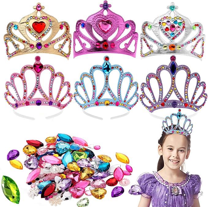 RICHNESS DIY Party Crowns Foam Kids Tiaras Make Your Own Crowns with Jewel Stickers Party Favors for Kids Pack of 6