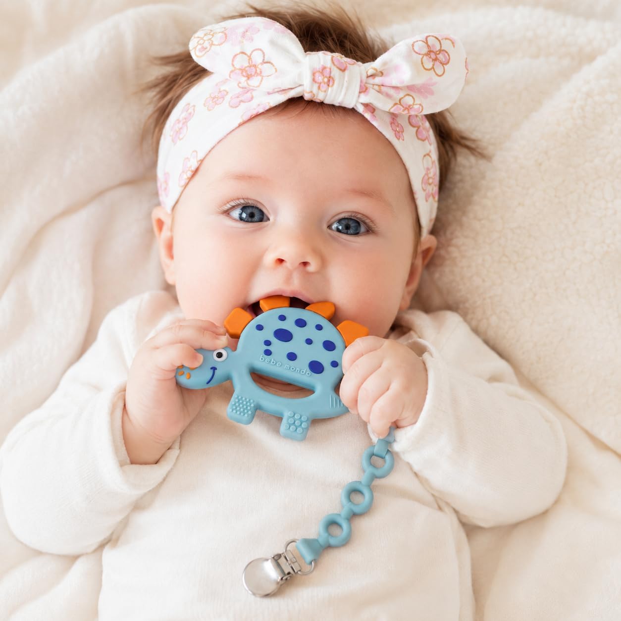 Bebe Mondo Dinosaur Baby Teething Toys 3-6 6-12 Months, Teethers for Babies 0-3-6-12 Months for Teething Relief, Baby Gift, Baby Teether Toys