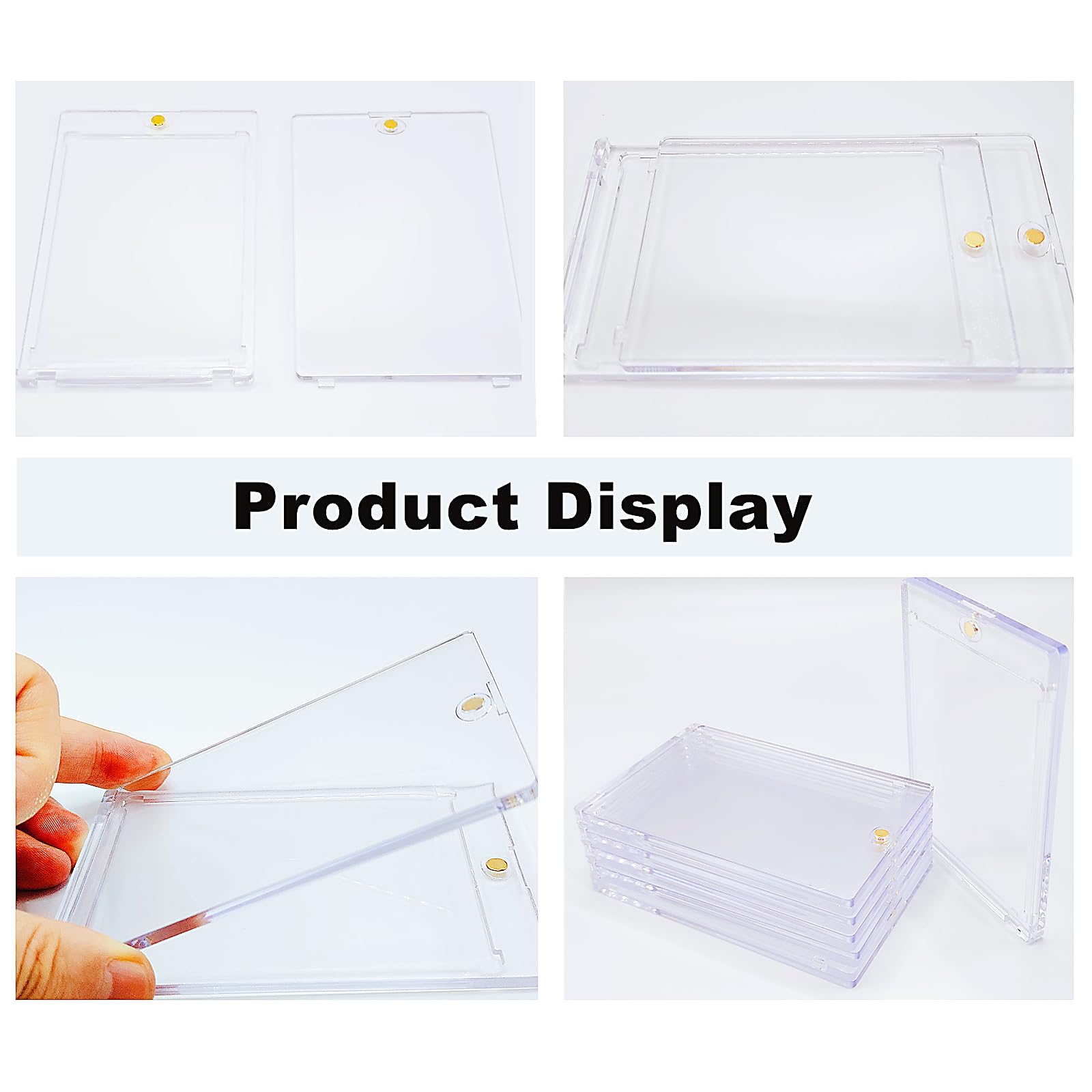 6 Pack Magnetic Card Holder 130pt Thick One Touch Hard Plastic Trading Protector Case for Baseball Basketball Football Sports Cards