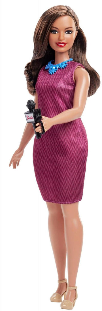 Barbie News Anchor Doll, Brunette Curvy Doll with Microphone, for 3 to 7 Year Olds