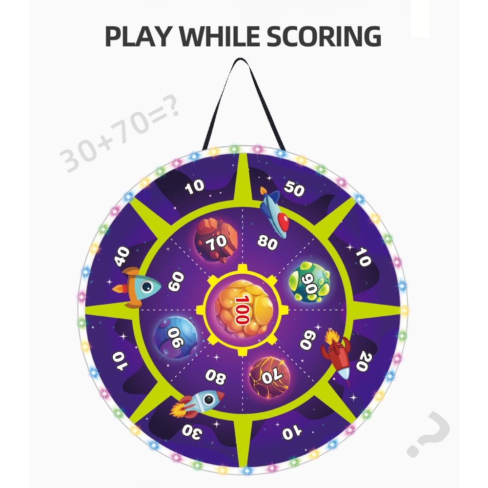 Light Up Dart Board for Kids | Large 29" Shooting Game with 2 Toy Guns & 20 Soft Foam Bullets | Game Room Dartboard | Indoor & Outdoor Wall Games |